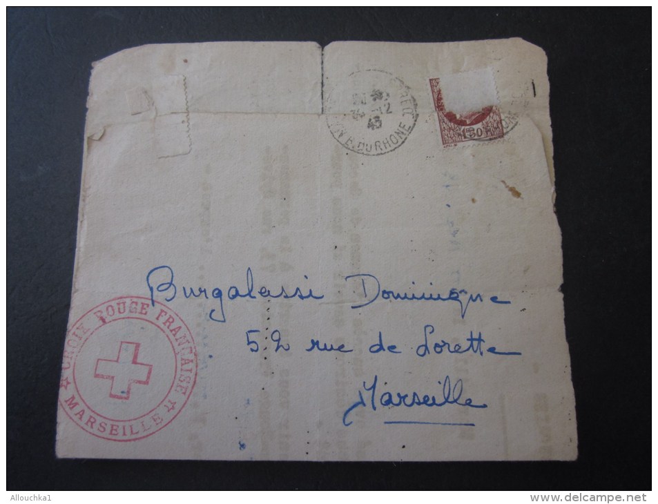 Enveloppe-Lettre Croix-Rouge Française Cachet Rouge CRF équipe D´urgence Marseille>guerre 1943 -Lire Archive Red - Cross - Croix Rouge