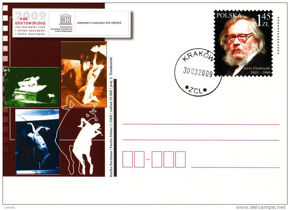 M POLAND - Postcard - 2009.01.30. Cp 1488 - The Grotowski Year 2009 / Theater / UNESCO - Stamped Stationery