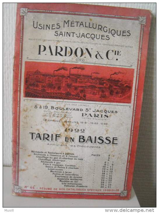 Usines Métallurgiques Saint-Jacques Pardon & Cie. Tarif 1922 - Catálogos