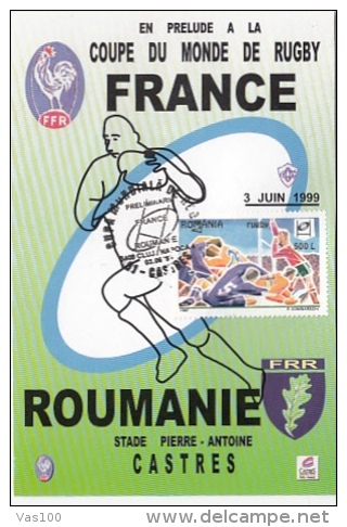 RUGBY, WORLD CUP, ROMANIA- FRANCE GAME, CM, MAXICARD, CARTES MAXIMUM, 1999, ROMANIA - Rugby