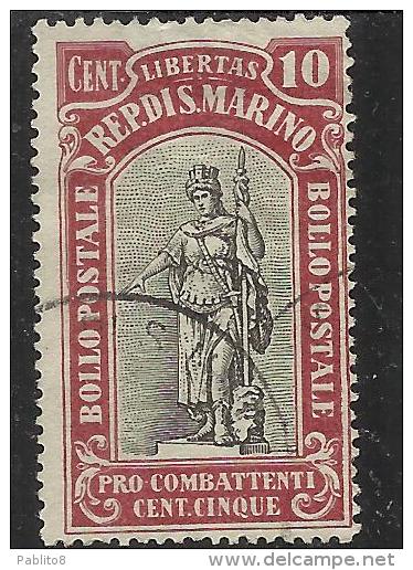SAN MARINO 1918 PRO COMBATTENTI CENT.10 + 5 TIMBRATA USED - Used Stamps