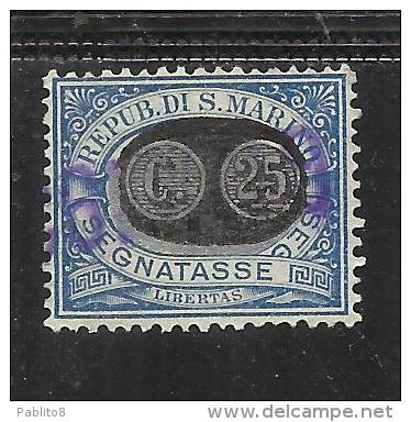 SAN MARINO 1931 SEGNATASSE MASCHERINE TASSE SOPRASTAMPATO POSTAGE DUE SURCHARGE CENT 25 SU 5c USATO USED OBLITERE' - Timbres-taxe