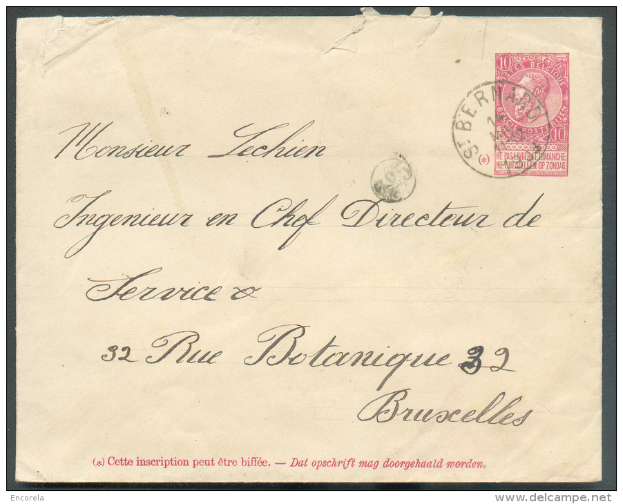 E.P. Enveloppe 10 Centimes Fine Barbe Rouge Obl. Sc St-BERNARD 14 Mai 1903 Vers Bruxelles - 8936 - Enveloppes