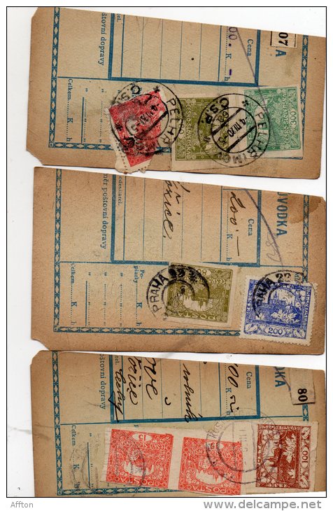 Czechoslovakia Hradcany & Postage Due On Parcel Cut 3pc Cencels Lot #620 - Lettres & Documents