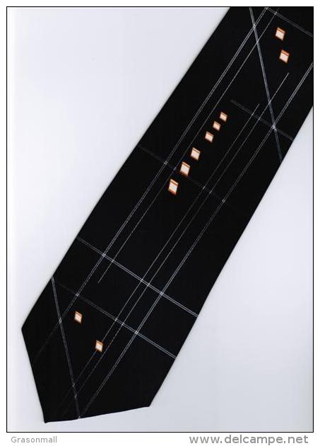 #201253 BLACK ORANGE WHITE Striped 100% Hand Made Men Formal Fashion Neck Tie - Other & Unclassified