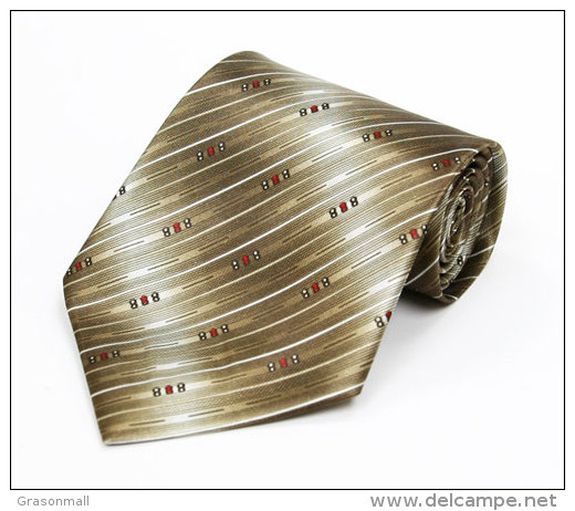 #et193a BROWN KHAKI RED WHITE Striped 100% Hand Made Men Formal Fashion Neck Tie - Other & Unclassified
