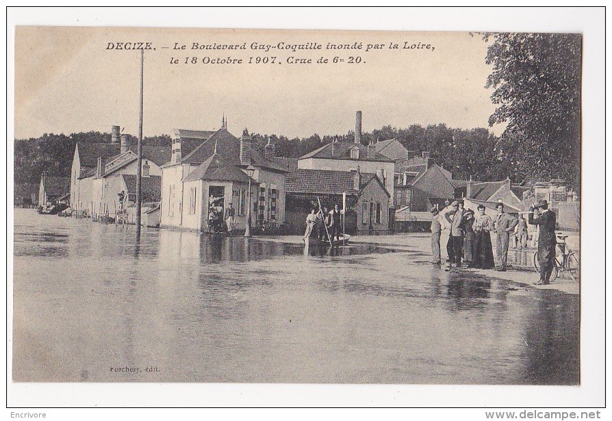 Cpa DECIZE Boulevard Guy Coquille Inondé Par La Loire Crue Octobre 1907 ANIMEE  - Porchery - Decize