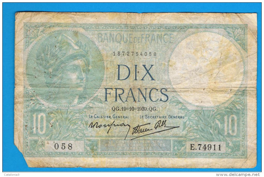FRANCIA - FRANCE = 10  Francs 1939  P-84  MINERVE Serie E - 10 F 1916-1942 ''Minerve''