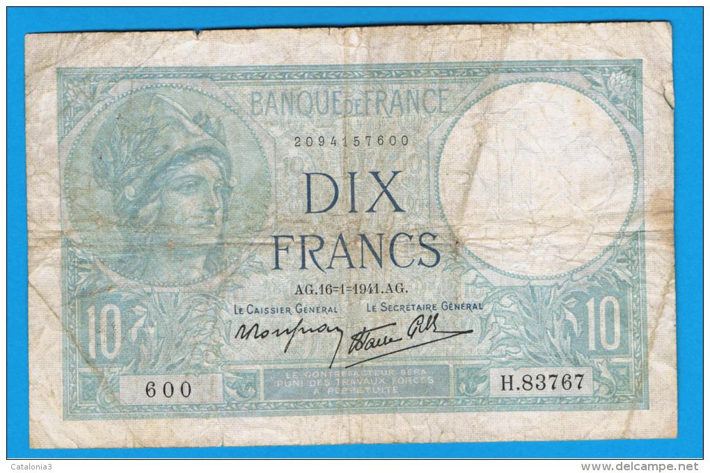 FRANCIA - FRANCE = 10  Francs 1941  P-84  MINERVE Serie H - 10 F 1916-1942 ''Minerve''