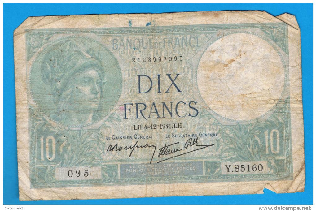 FRANCIA - FRANCE = 10  Francs 1941  P-84  MINERVE Serie Y - 10 F 1916-1942 ''Minerve''