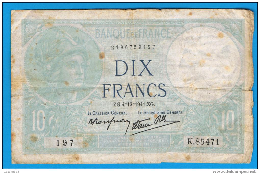 FRANCIA - FRANCE = 10  Francs 1941  P-84  MINERVE Serie K - 10 F 1916-1942 ''Minerve''