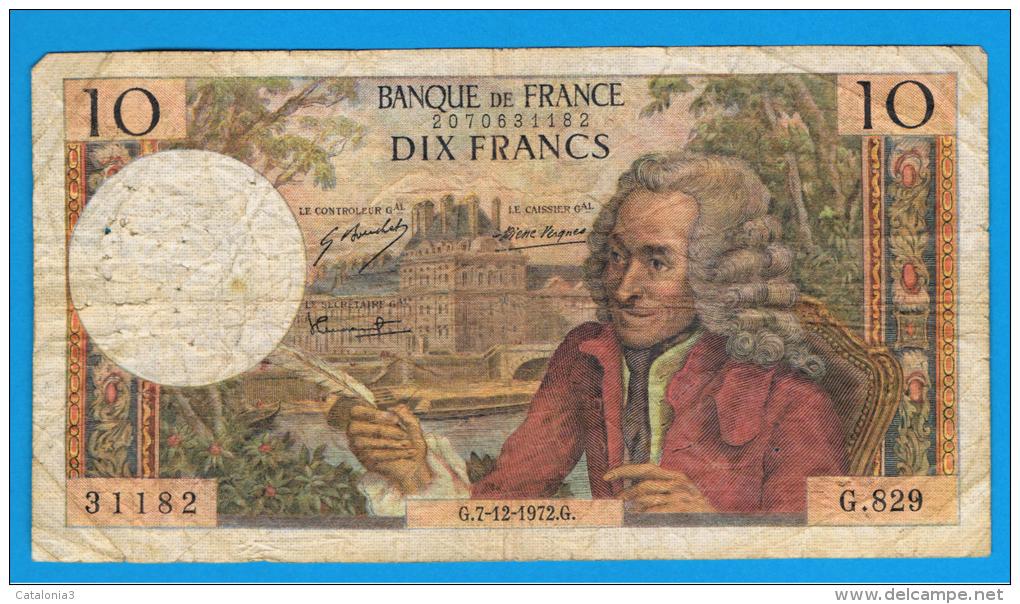 FRANCIA - FRANCE = 10  Francs 1972  P-147  VOLTAIRE  Serie G - 10 F 1963-1973 ''Voltaire''