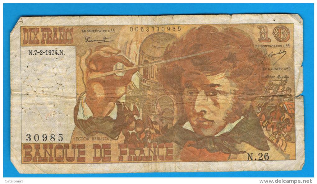 FRANCIA - FRANCE = 10  Francs 1974  P-150  BERLIOZ  Serie N - 10 F 1972-1978 ''Berlioz''