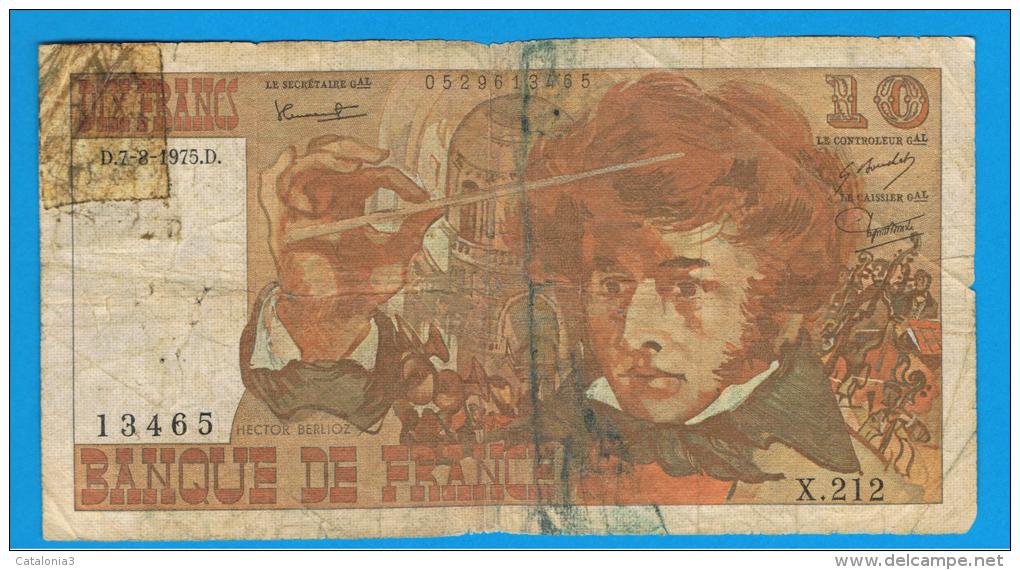 FRANCIA - FRANCE = 10  Francs 1975  P-150  BERLIOZ  Serie X - 10 F 1972-1978 ''Berlioz''