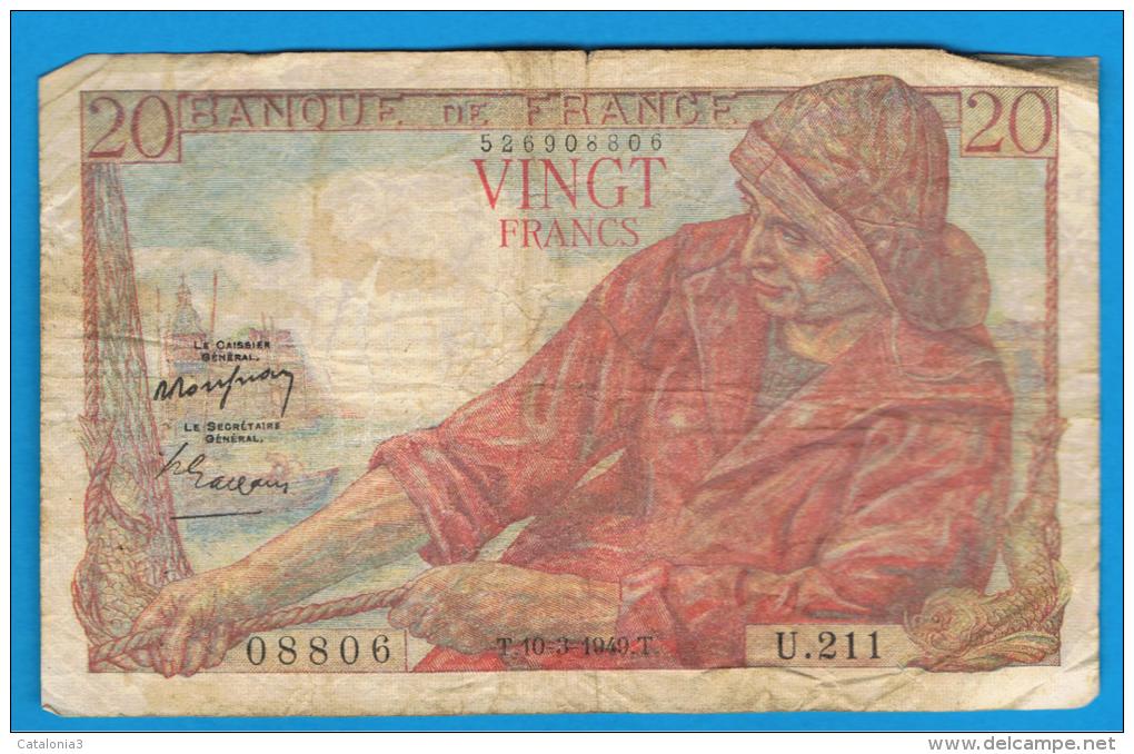 FRANCIA - FRANCE = 20  Francs 1949  P-100  PECHEUR / Pescador - Serie U211 - 20 F 1942-1950 ''Pêcheur''