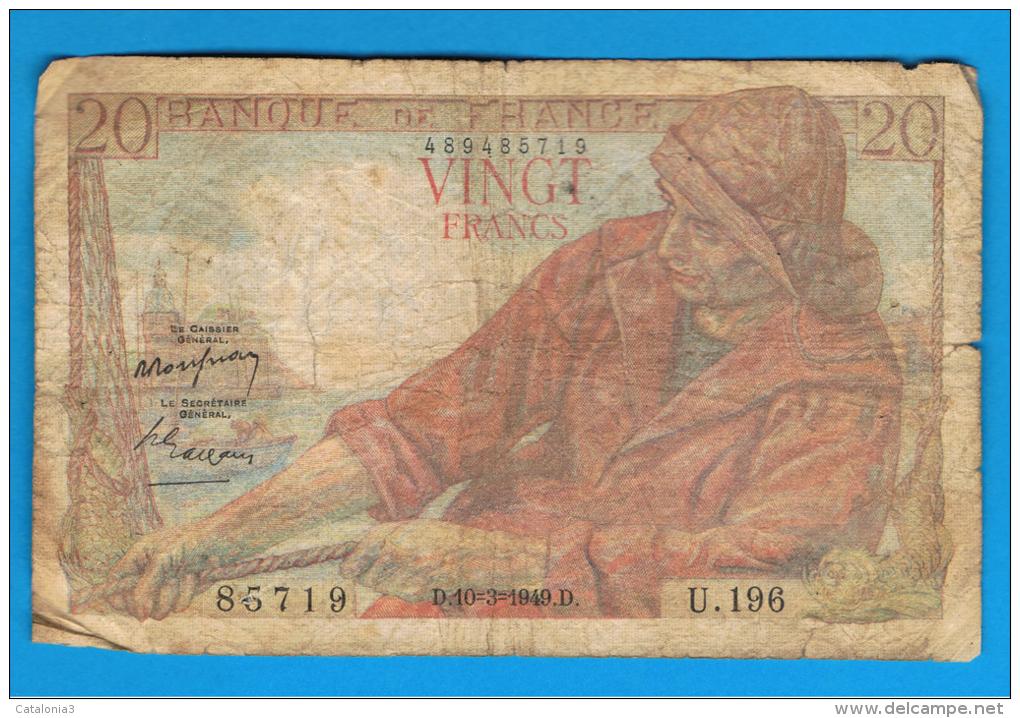 FRANCIA - FRANCE = 20  Francs 1949  P-100  PECHEUR / Pescador - Serie U196 - 20 F 1942-1950 ''Pêcheur''