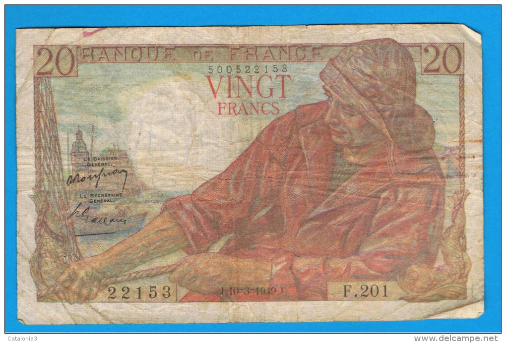 FRANCIA - FRANCE = 20  Francs 1949  P-100  PECHEUR / Pescador - Serie F - 20 F 1942-1950 ''Pêcheur''