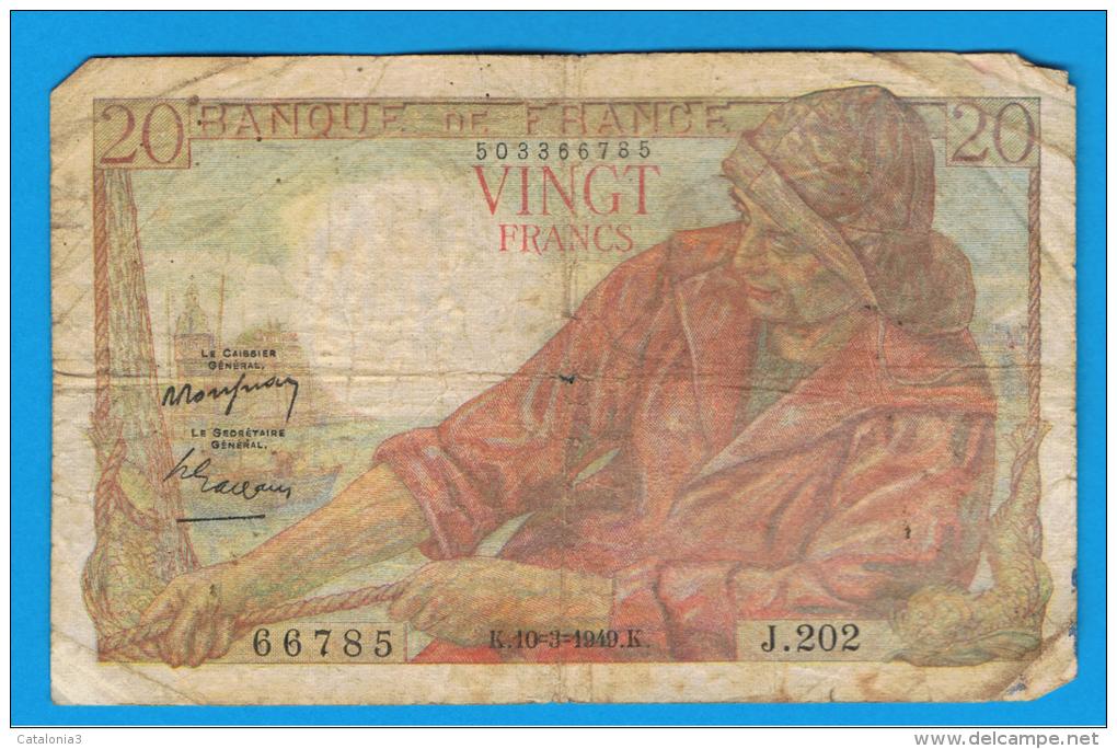 FRANCIA - FRANCE = 20  Francs 1949  P-100  PECHEUR / Pescador - Serie J - 20 F 1942-1950 ''Pêcheur''