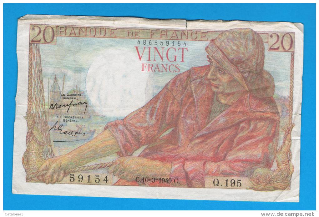 FRANCIA - FRANCE = 20  Francs 1949  P-100  PECHEUR / Pescador - Serie Q - 20 F 1942-1950 ''Pêcheur''