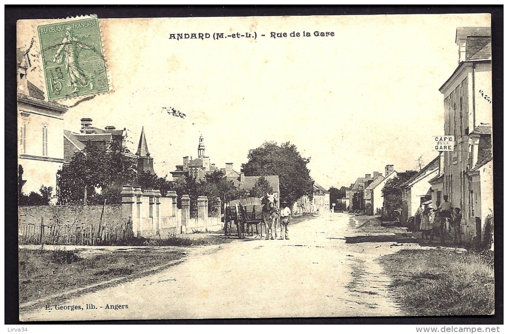 CPA ANCIENNE- FRANCE- ANDARD (49)- RUE DE LA GARE EN GROS PLAN- ANIMATION- ATTELAGE AGRICOLE- CAFÉ- - Autres & Non Classés