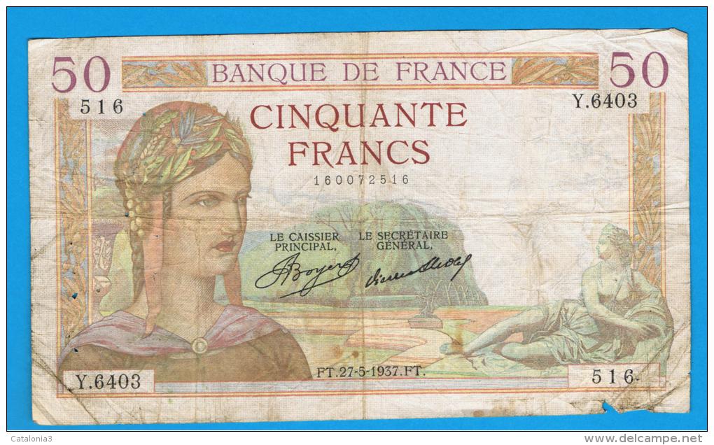 FRANCIA - FRANCE = 50 Francs 1937 P-85 CERES - 50 F 1934-1940 ''Cérès''