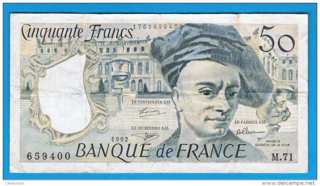 FRANCIA - FRANCE = 50 Francs 1992  P-152 M. Quentin De La Tour - 50 F 1976-1992 ''quentin De La Tour''