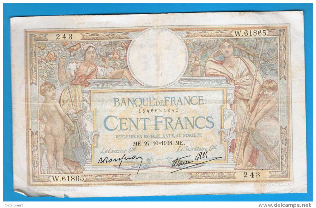 FRANCIA - FRANCE = 100 Francs 1938  P-86  Serie W - 100 F 1908-1939 ''Luc Olivier Merson''