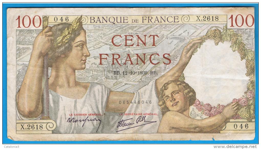 FRANCIA - FRANCE = 100 Francs 1939  P-84  Serie X - 100 F 1939-1942 ''Sully''