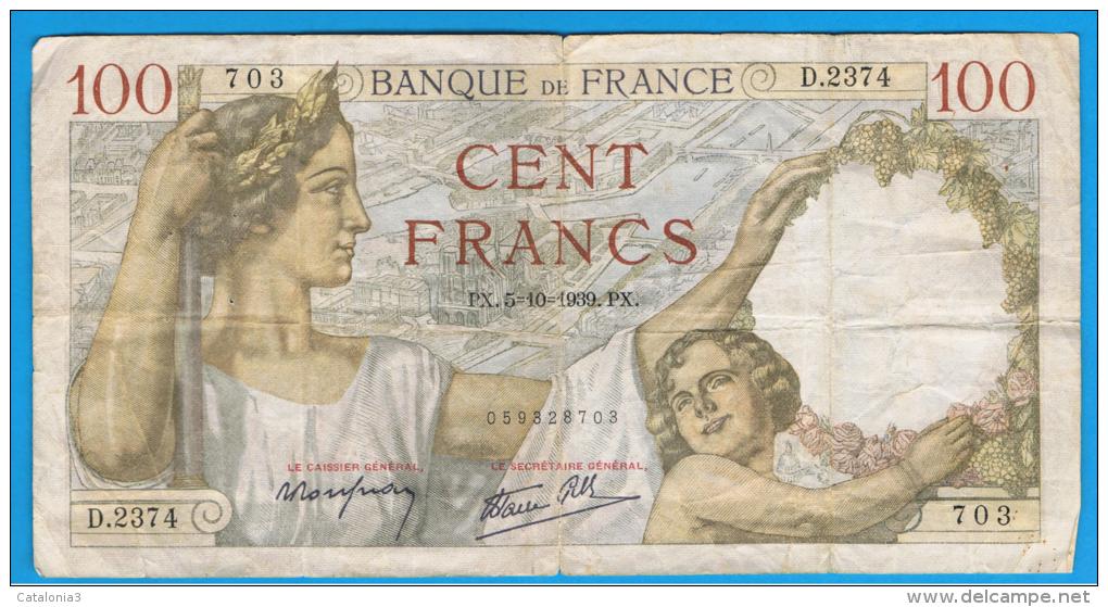FRANCIA - FRANCE = 100 Francs 1939  P-94  Serie D - 100 F 1939-1942 ''Sully''