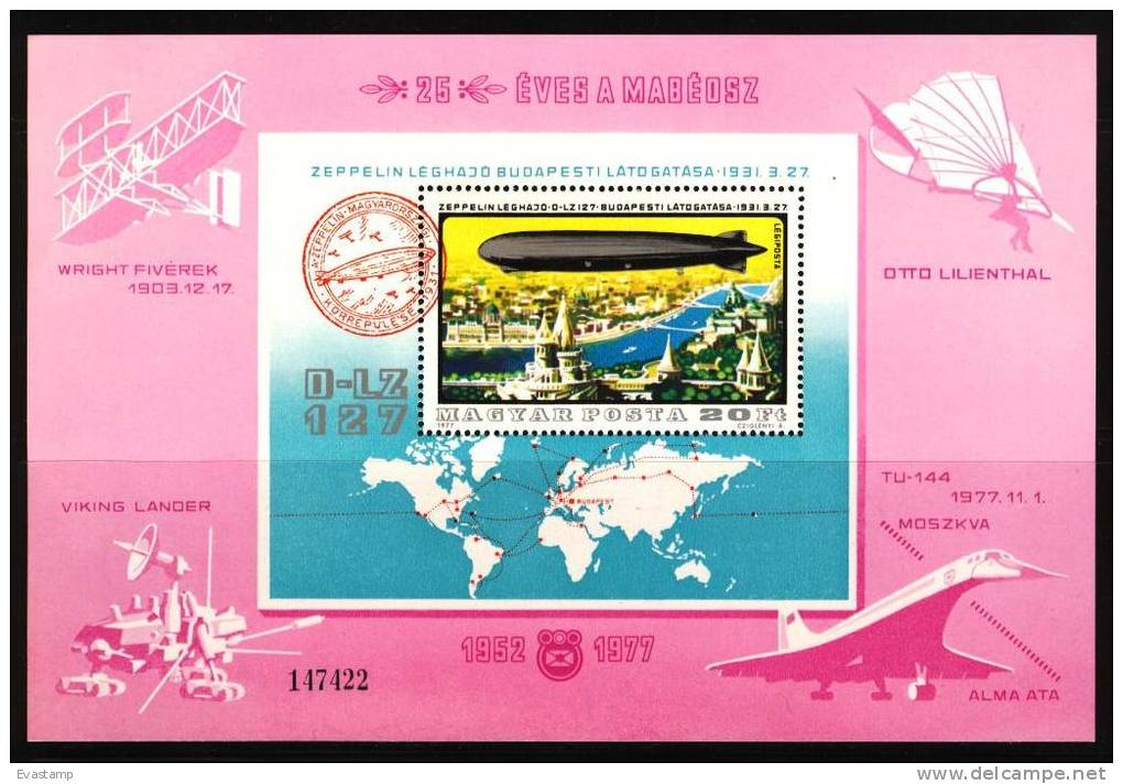 HUNGARY-1977.Commemorativ E Sheet - 25th Anniversary Of MABEOSZ / Zeppelin   MNH! - Ongebruikt