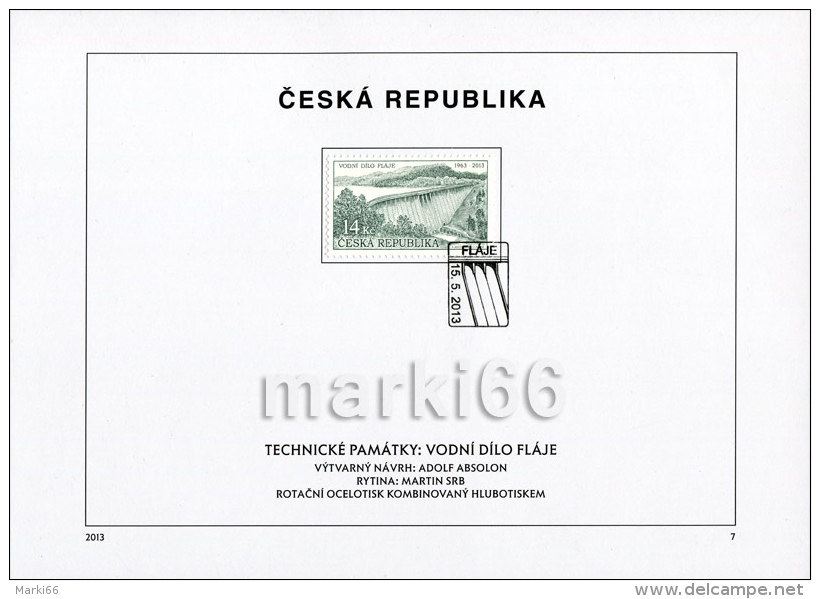 Czech Republic - 2013 - Technical Monuments - The Flaje Dam, 50th Anniversary - FDS (first Day Sheet) - Briefe U. Dokumente