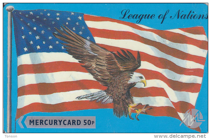 Mercury, MER093, League Of Nations, American Eagle, Flag, 2 Scans.   18MERD - [ 4] Mercury Communications & Paytelco