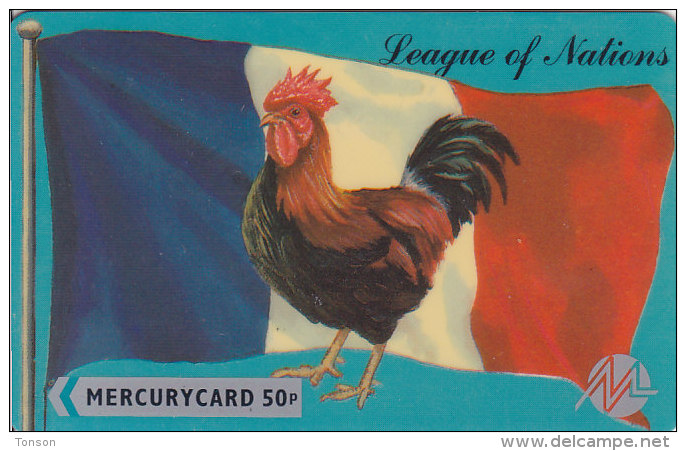 Mercury, MER095, League Of Nations, French Cockerel, Flag, 2 Scans.   20MERA - [ 4] Mercury Communications & Paytelco