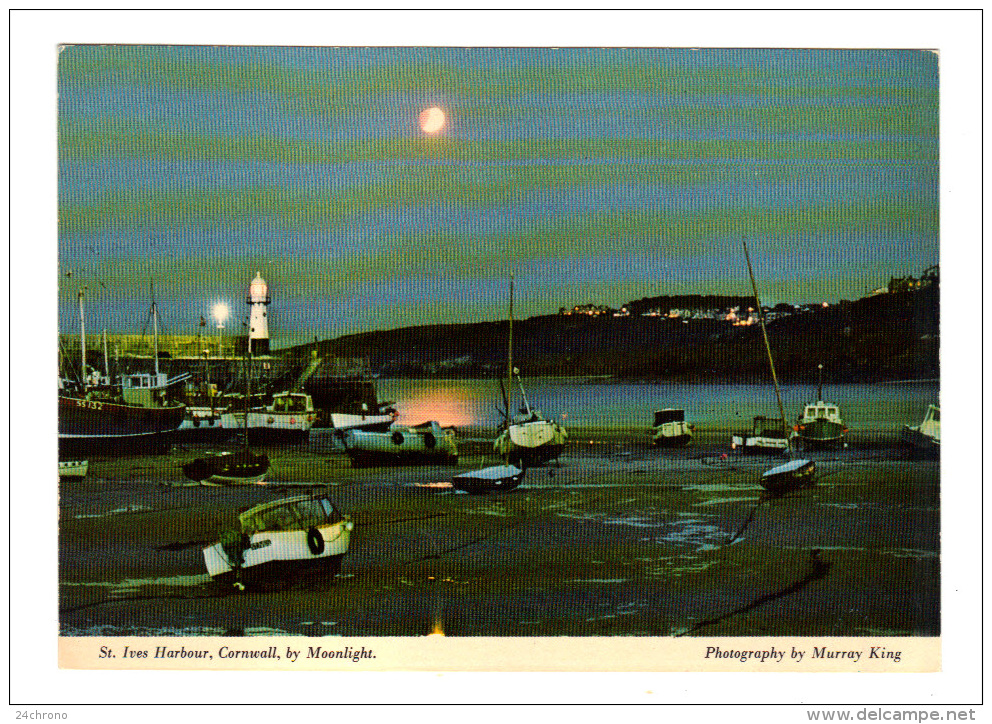 Royaume Uni: St. Ives Harbour, Cornwall, By Moonlight, Phare (13-2042) - St.Ives