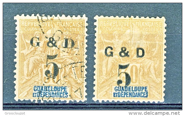 Guadaloupe 1903 N. 45B  C. 5 Su C. 30 Bruno (USATO) + N. 46C C. 10 Su C. 40 Rosso Arancio (MH) - Other & Unclassified