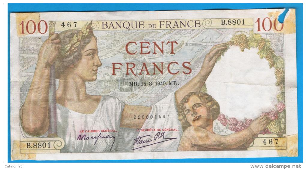 FRANCIA - FRANCE = 100 Francs 1940  P-94  Serie B - 100 F 1939-1942 ''Sully''