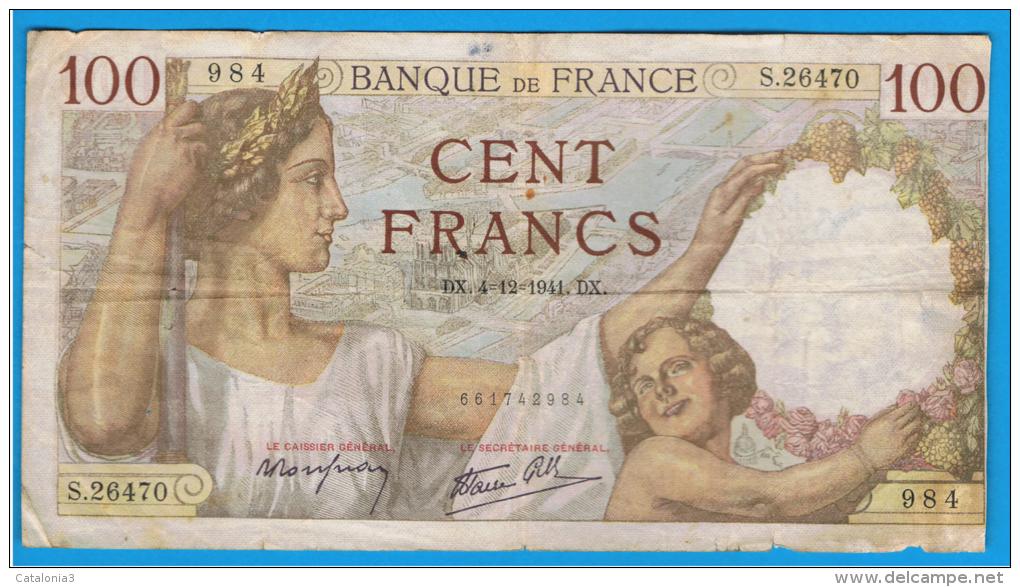 FRANCIA - FRANCE = 100 Francs 1941  P-94  Serie S - 100 F 1939-1942 ''Sully''