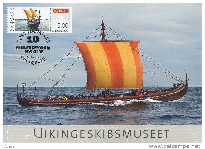 DENMARK (2010) - Carte Maximum Card ATM - ROSKILDE FRIEMARKENFORUM - Bateau Viking / Viking Ship - Sea Stallion - Cartoline Maximum