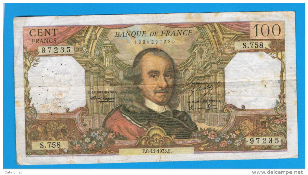 FRANCIA - FRANCE = 100 Francs 1973  P-149  Serie S - 100 F 1964-1979 ''Corneille''