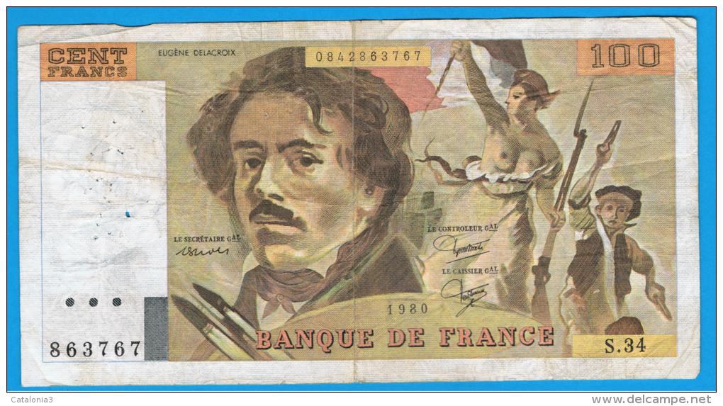 FRANCIA - FRANCE = 100 Francs 1980  P-154 - 100 F 1978-1995 ''Delacroix''