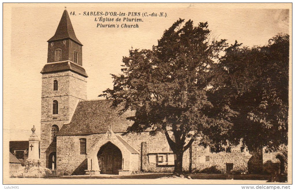 CPA-SABLES-d´OR-les-PINS( 22) - L'Eglise De Plurien Et Le Monument Aux Morts - Other & Unclassified