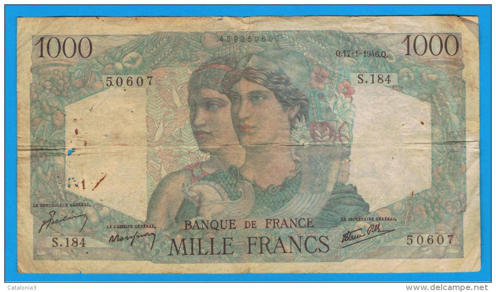 FRANCIA - FRANCE = 1000 Francs 1946  P-130 Minerve Et Hercule - 1 000 F 1945-1950 ''Minerve Et Hercule''