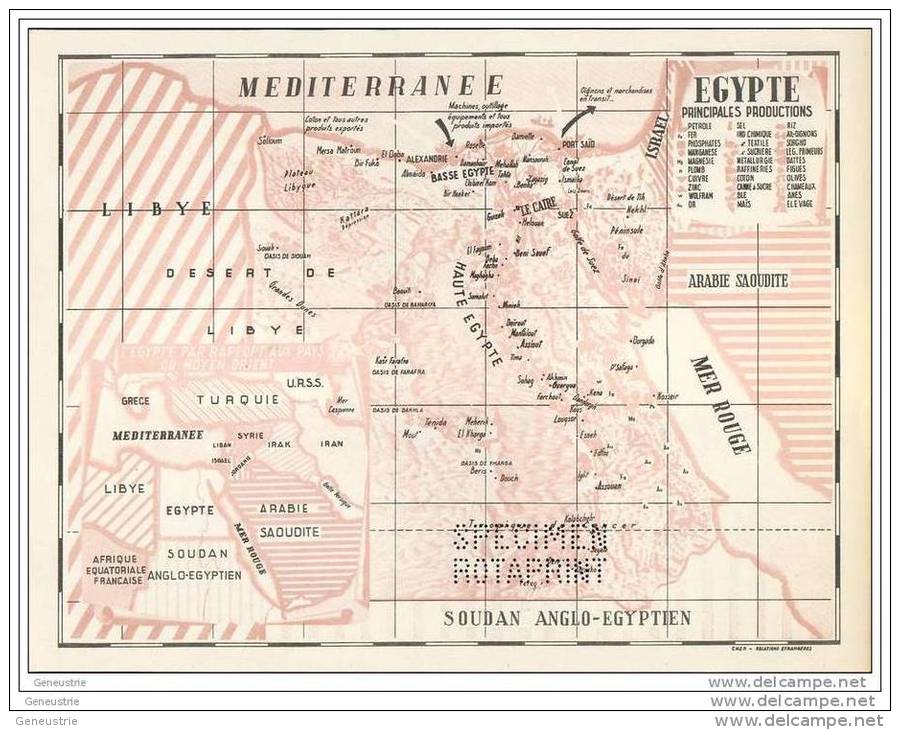 Charmante Petite Carte D´Egypte (specimen) Années 50 - Map Of Egypt - Topographische Karten