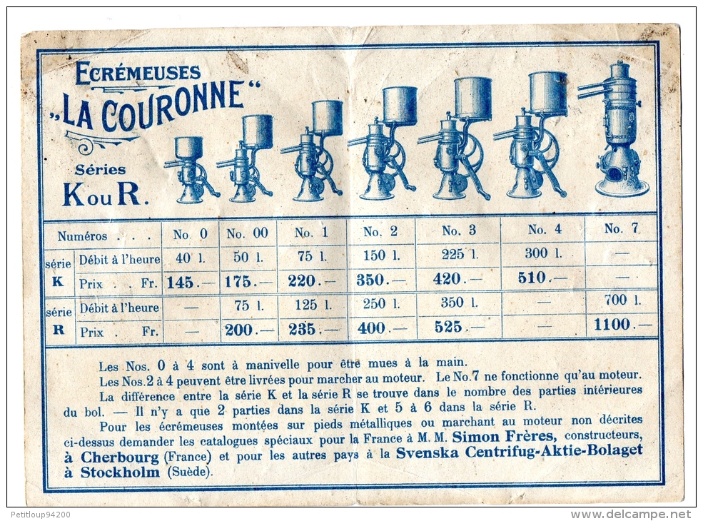 CHROMO  NOUVELLE ECREMEUSE CENTRIFUGE LA COURONNE  Simon Frères  Cherbourg   = - Autres & Non Classés