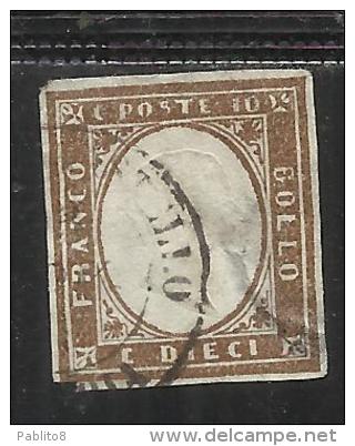 ANTICHI STATI: 1861 SARDEGNA 10 CENTESIMI BRUNO CIOCCOLATO CHIARO ANNULLATO USED - Sardegna