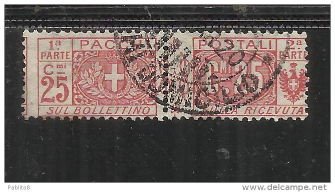 ITALY KINGDOM ITALIA REGNO PACCHI POSTALI 1914 - 1922  NODO DI SAVOIA CENT. 25c USATO USED OBLITERE' - Colis-postaux