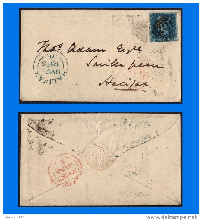 GB 1841- 0011, 2d Blue Imperf  Wmk SC SG14 Cover Oxford-Halifax (2 Scans) - Cartas & Documentos