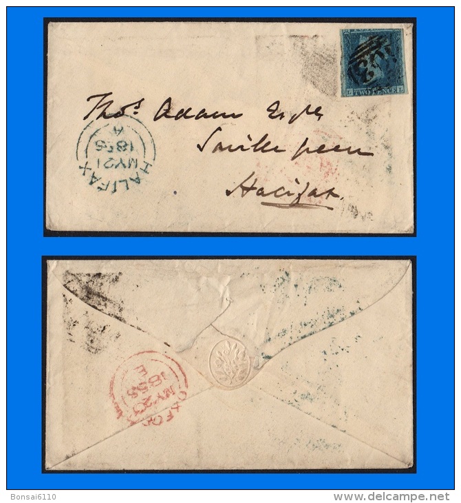 GB 1841- 0011, 2d Blue Imperf  Wmk SC SG14 Cover Oxford-Halifax (2 Scans) - Storia Postale