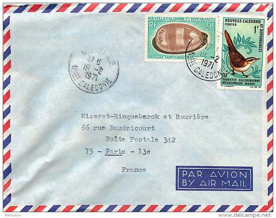 1971  Lettre Avion Pour La France  Fauvette Yv 352, Coquilage Yv 372 - Cartas & Documentos