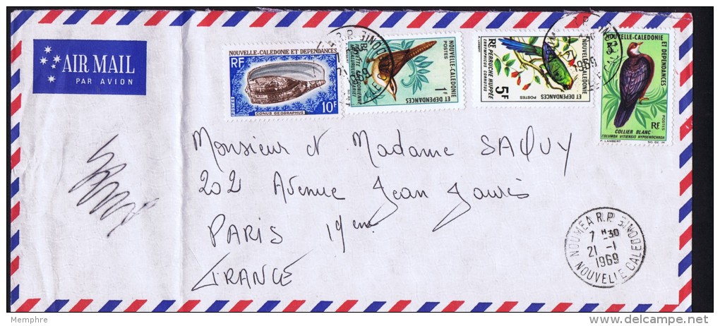 1969  Lettre Avion Pour La France  Oiseaux: Yv 352, 354, 349 Coquillage Yv  PA 358 - Cartas & Documentos